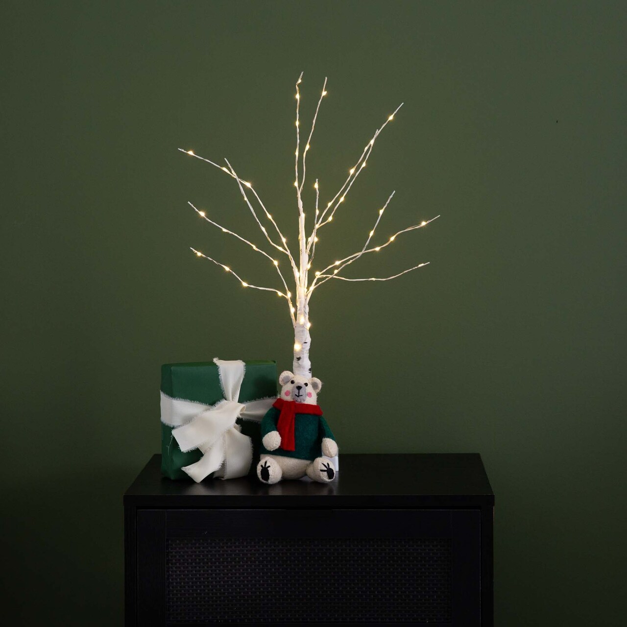Nearly Natural Pre-Lit Artificial White Birch Christmas Tree - 2' - Warm White LED Lights